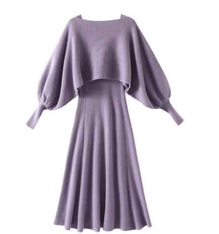 可斜肩一字领羊绒衫女纯羊绒毛衣长款吊带连衣裙子套装